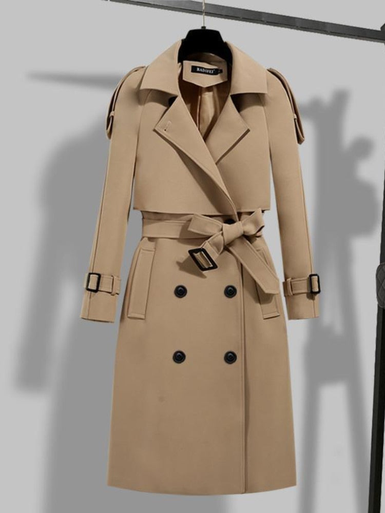 Damen Trenchcoat Modern Gürtel Schal
