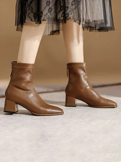 Damen Stiefel Leicht Elegant Leder Schwarz - Norvielle