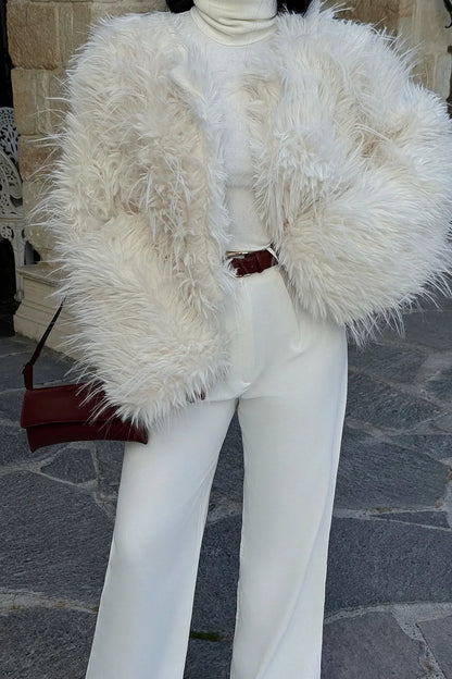 Damen Kunstpelzmantel Elegant Lang