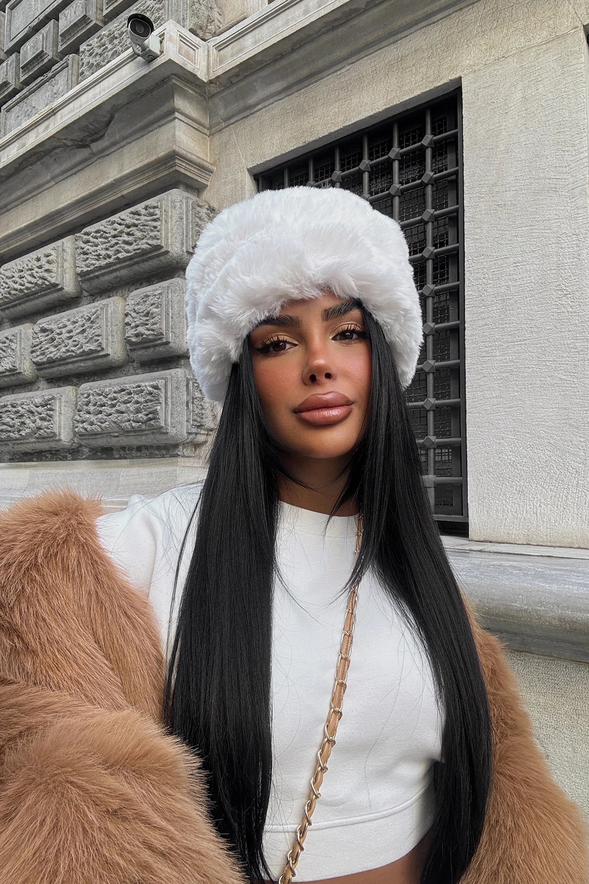 Damen Mütze Weiß Pelzimitation Winter - Norvielle