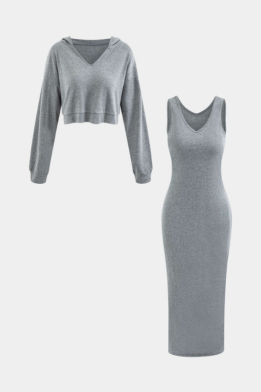 Damen Hoodie Midi Kleid Set Zweiteiler Lässig - Norvielle