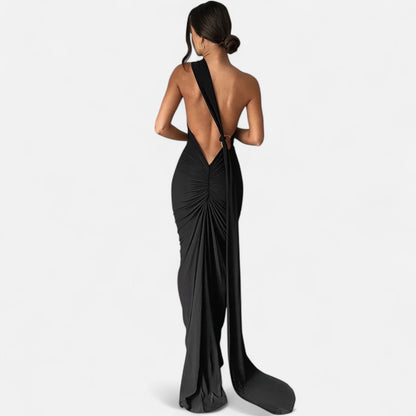 Damen Neckholder Maxikleid Ein Schulter Sommerkleid