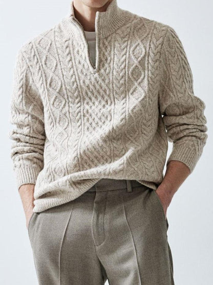 Strickpullover Damen Zopfmuster Warm Halbreißverschluss Stilvoll
