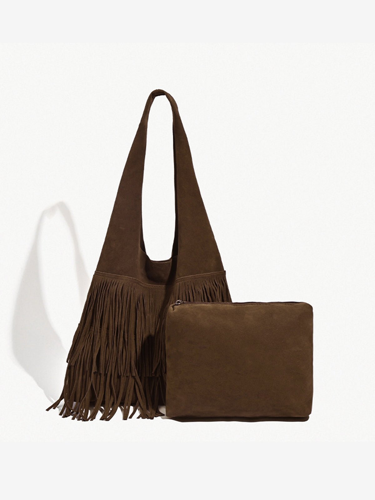 Damen Rucksack Fransen Leder Boho Stil Braun - Norvielle