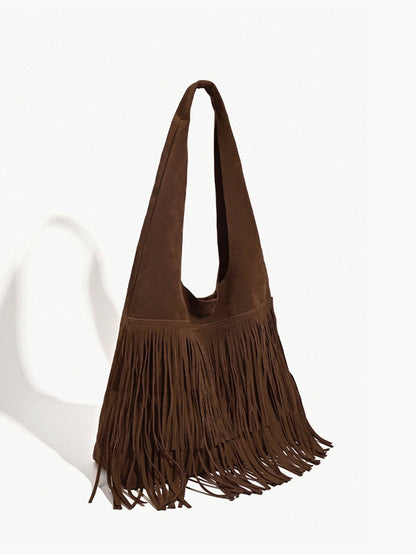 Damen Rucksack Fransen Leder Boho Stil Braun