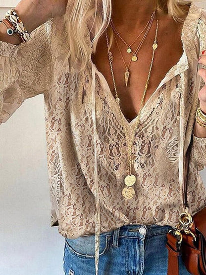 Damen Bluse V-Ausschnitt Boho Stil - Norvielle