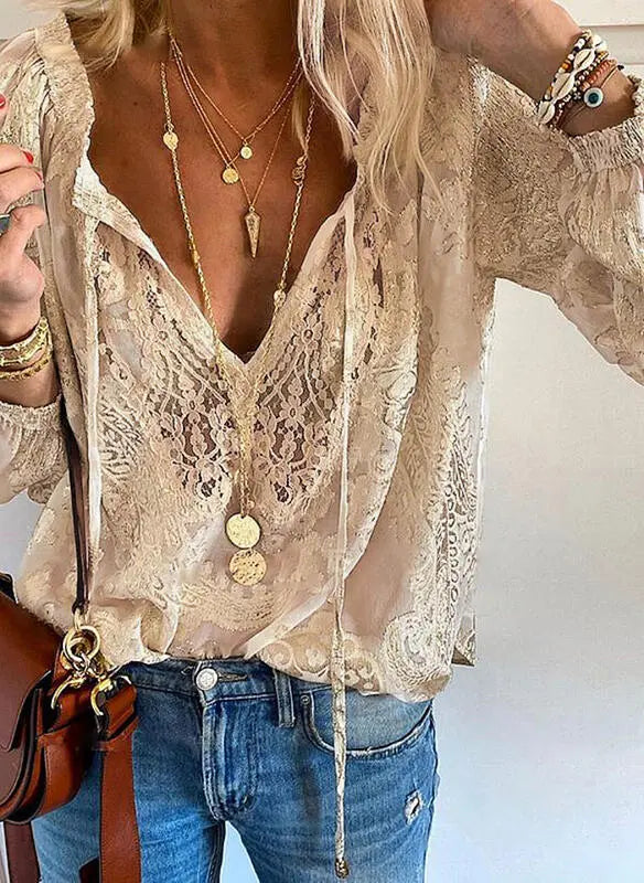 Damen Bluse V-Ausschnitt Boho Stil