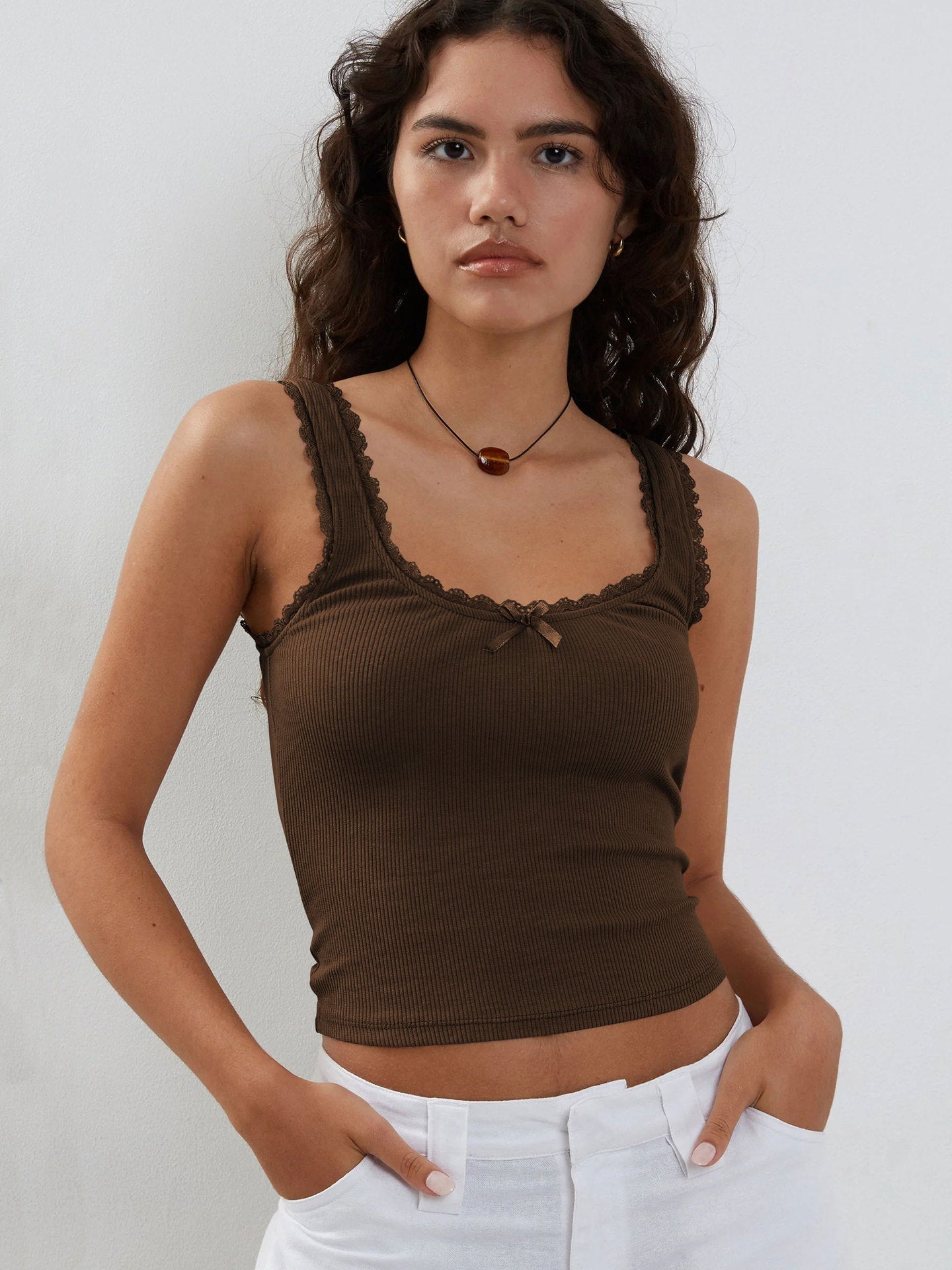 Damen Tanktop Spitzenbesatz Romantic