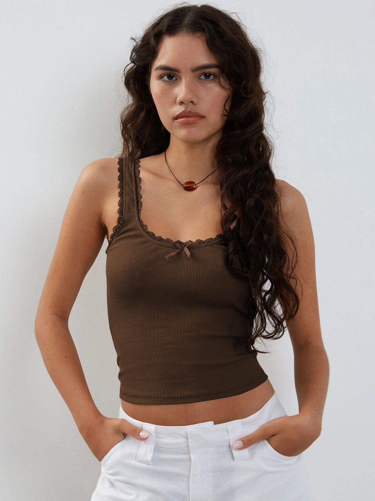 Damen Tanktop Spitzenbesatz Romantic