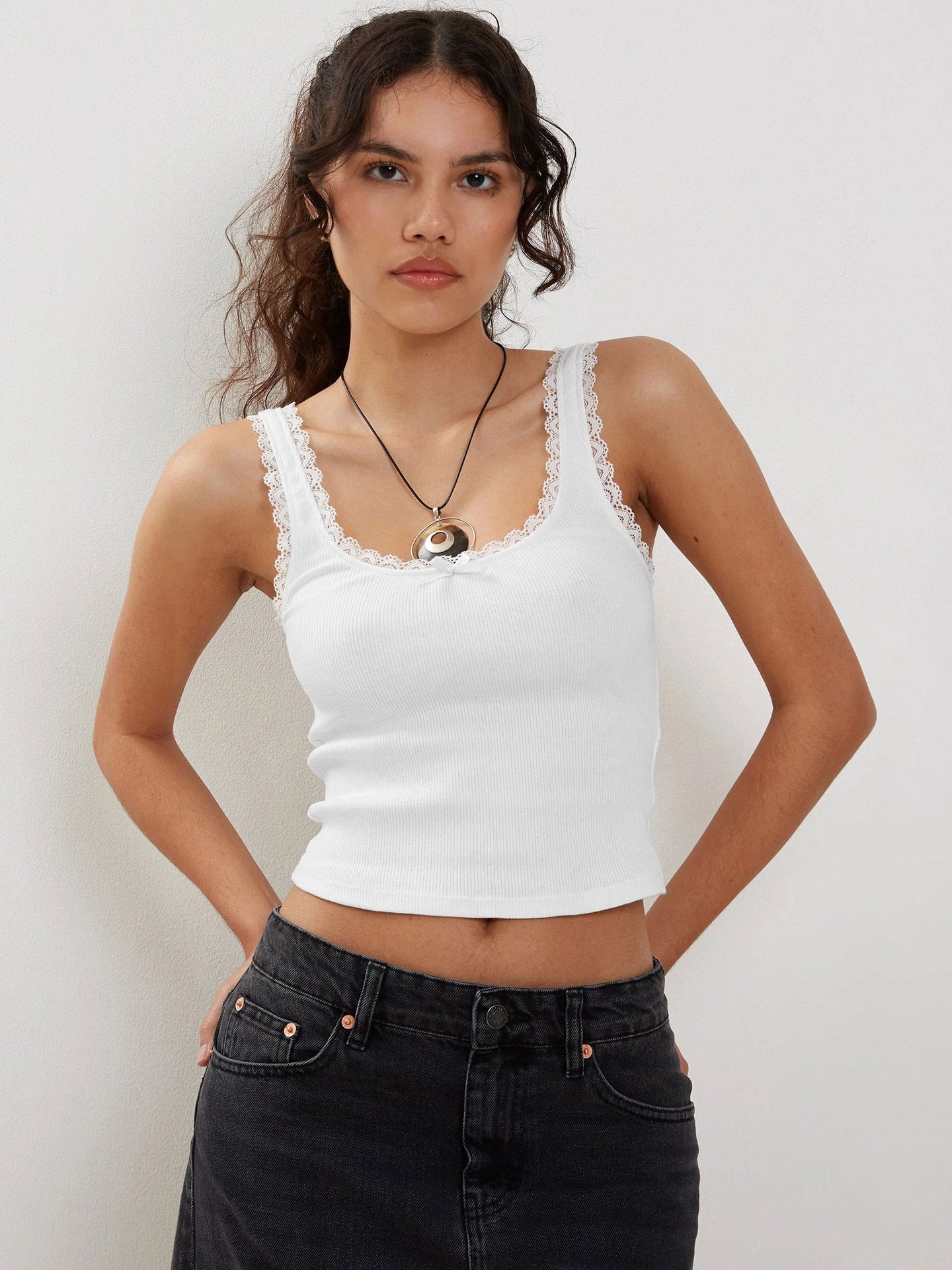 Damen Tanktop Spitzenbesatz Romantic