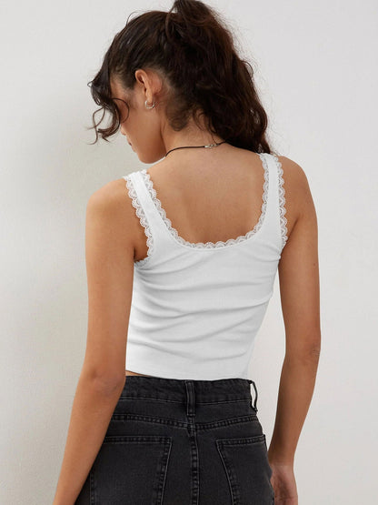 Damen Tanktop Spitzenbesatz Romantic