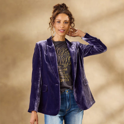 Damen Samtjacke Gestickt Herbstjacke Modern