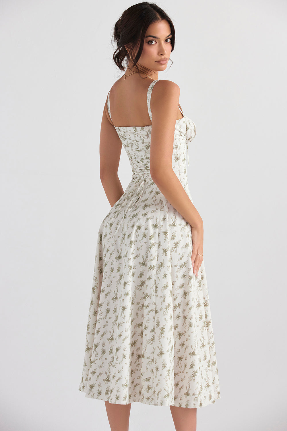 Pastellgrünes Damen-Midikleid Taillenformendes Sommerkleid