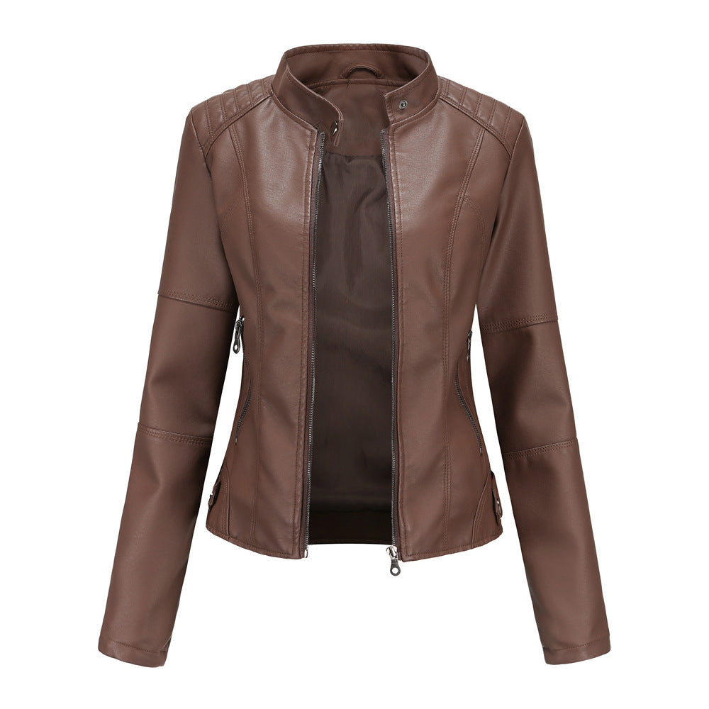 Damen Lederjacke Biker-Style Stehkragen