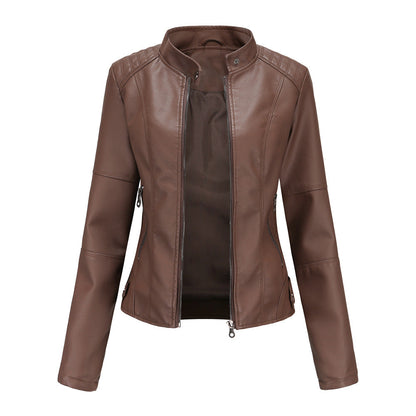Damen Lederjacke Biker-Style Stehkragen