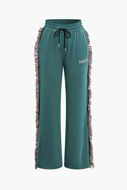 Damen Freizeit-Outfit Fransen-Design Grün