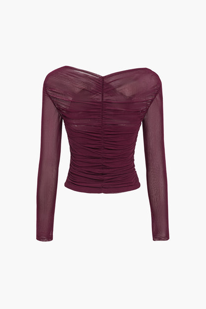 Damen Langarm Mesh Rüschen