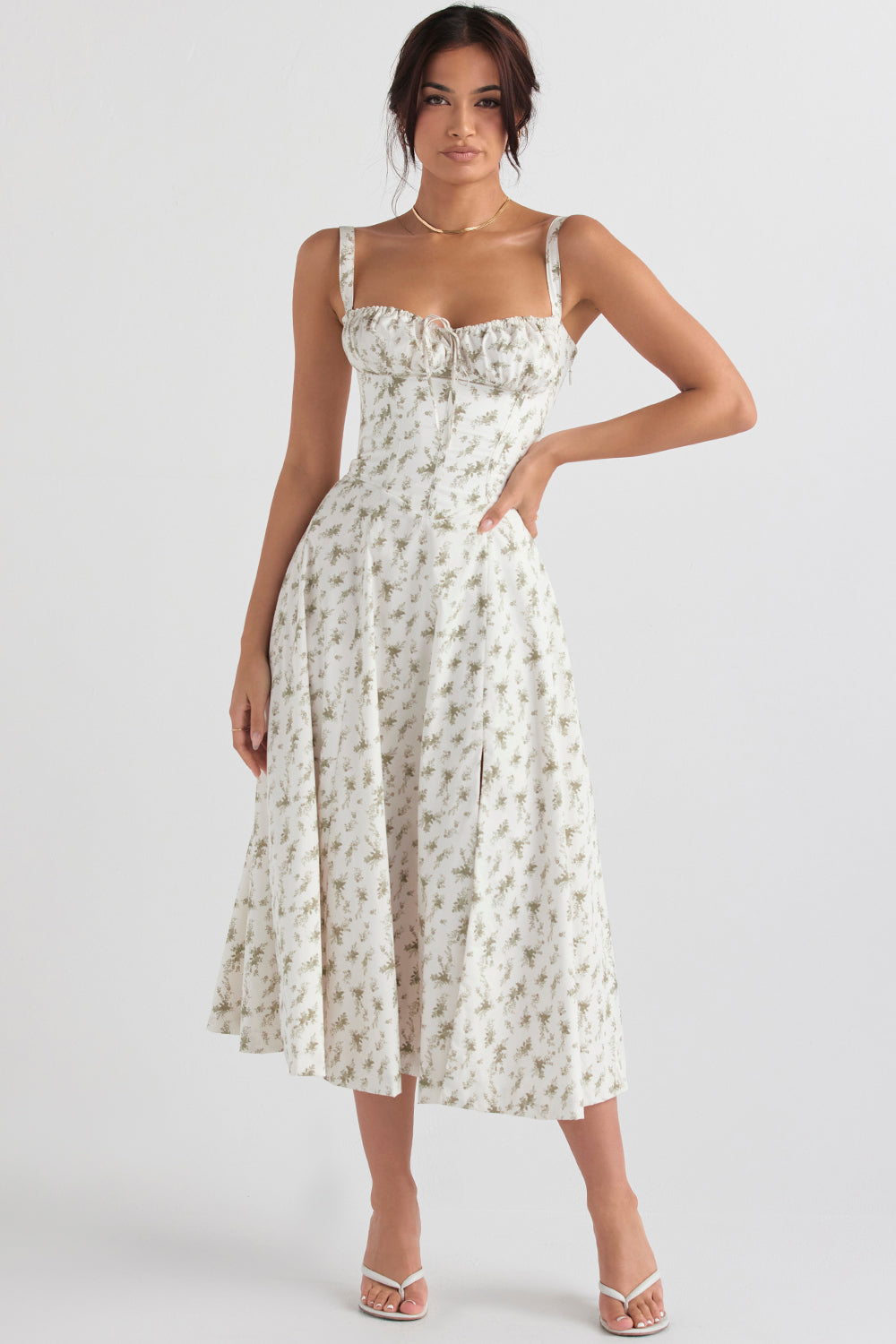 Pastellgrünes Damen-Midikleid Taillenformendes Sommerkleid