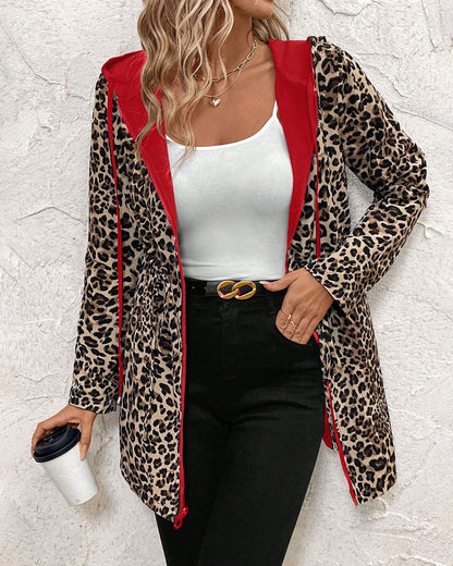 Leopardenmuster Damen Kapuzenpullover Umkehrbar Trendy