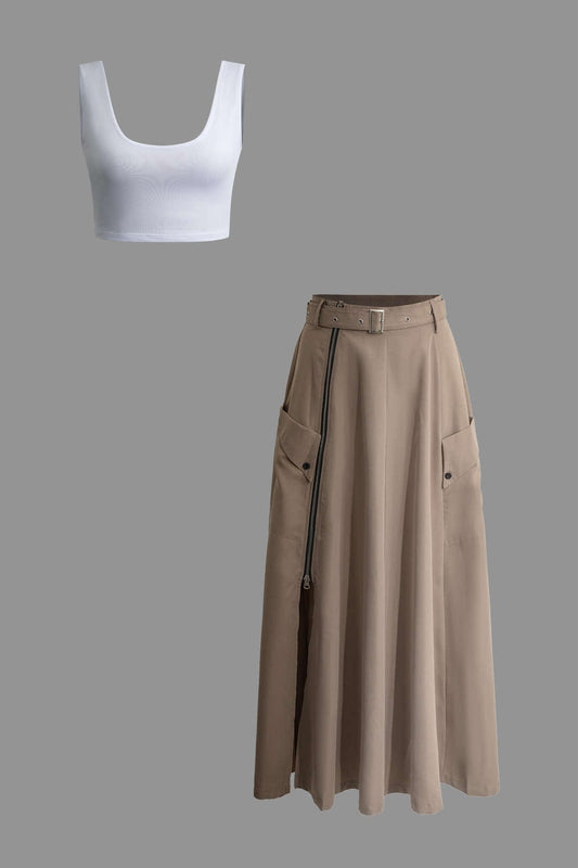 Damen Zweiteiler Set Crop Maxirock - Norvielle