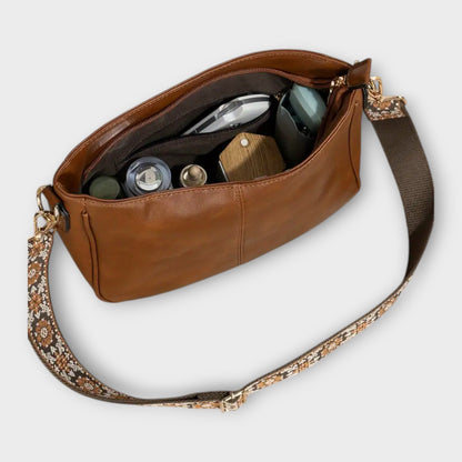 Damen Schultertasche Lederoptik Boho Stil Braun