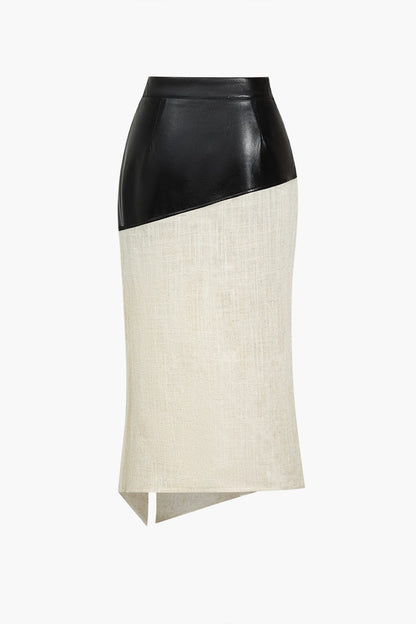 Eleganter Damen Midirock Asymmetrisch Kunstleder