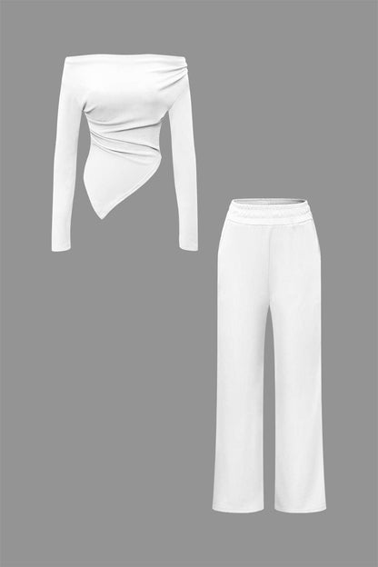 Damen Zweiteiler Asymmetrisch Weite Hosen Set