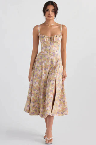Damen Midikleid Taillenformend Farbenfroh - Norvielle