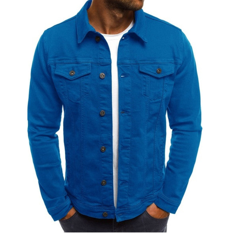 Herren Slim Fit Denimjacke Lässig Jeans Blau