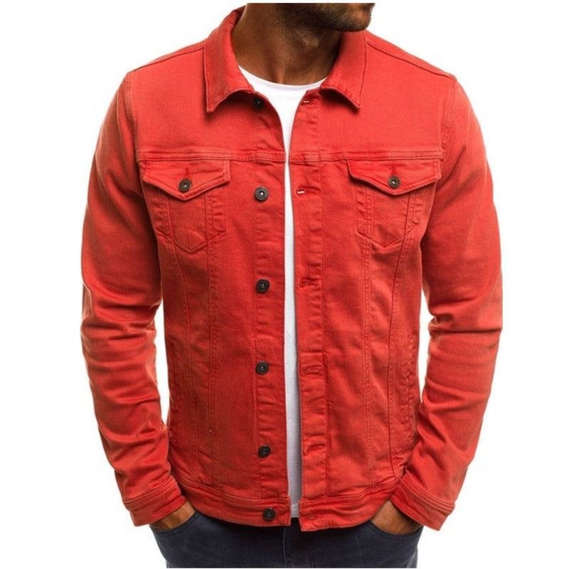 Herren Slim Fit Denimjacke Lässig Jeans Blau