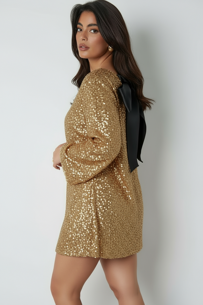 Livia Goldfarbenes Mini Kleid mit Schleife am Rücken