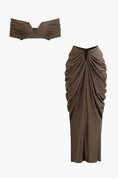 Damen Off-Shoulder-Set Drapierung Elegantes Oberteil