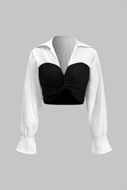 Damen Zweiteiler Set Corsage Bluse Bleistiftrock