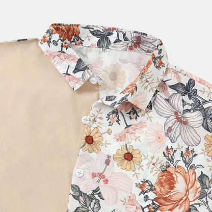 Herren Kurzarmhemd Blumenmuster Sommer Weiss