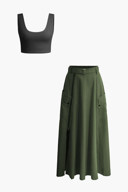 Damen Zweiteiler Set Crop Maxirock