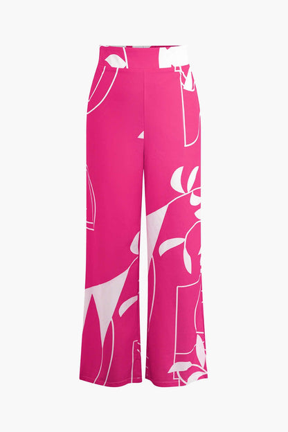 Damen Zweiteiler Baumwolle Knoten-Oberteil Bambus-Print-Hose