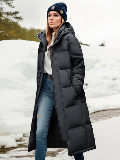 Damen Wintermantel Lang Pufferjacke Warm Kapuze
