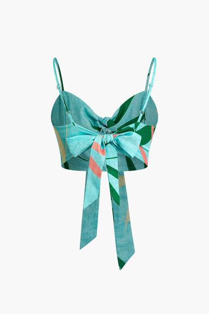 Damen Zweiteiler Baumwolle Knoten-Oberteil Bambus-Print-Hose