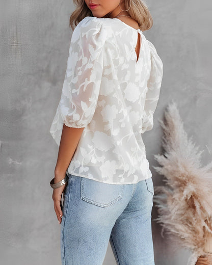 Damen Chiffon Bluse mit Puffärmeln Elegant