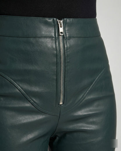 Damen High-Waist-Hose Kunstleder Weites Bein