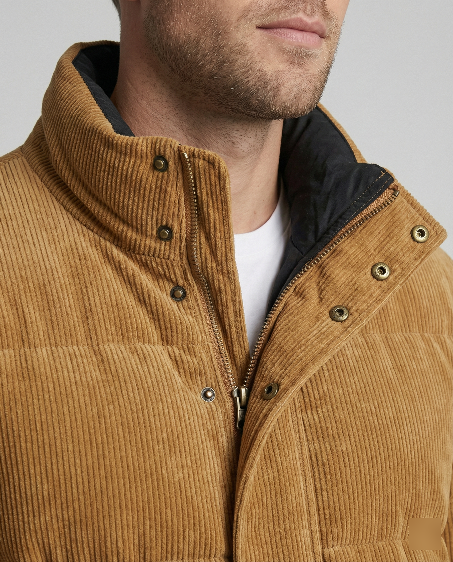 Herren Steppjacke Warm Cord Winterjacke Braun