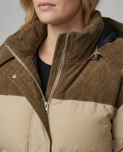 Modische Damen Kapuzenjacke Puffärmel Farbblock Design