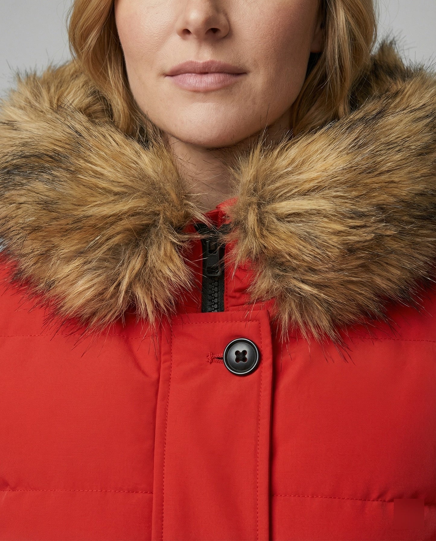 Damen Winterparka Slim Fit Kunstfell Kapuze