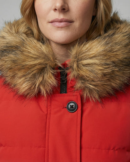 Damen Winterparka Slim Fit Kunstfell Kapuze