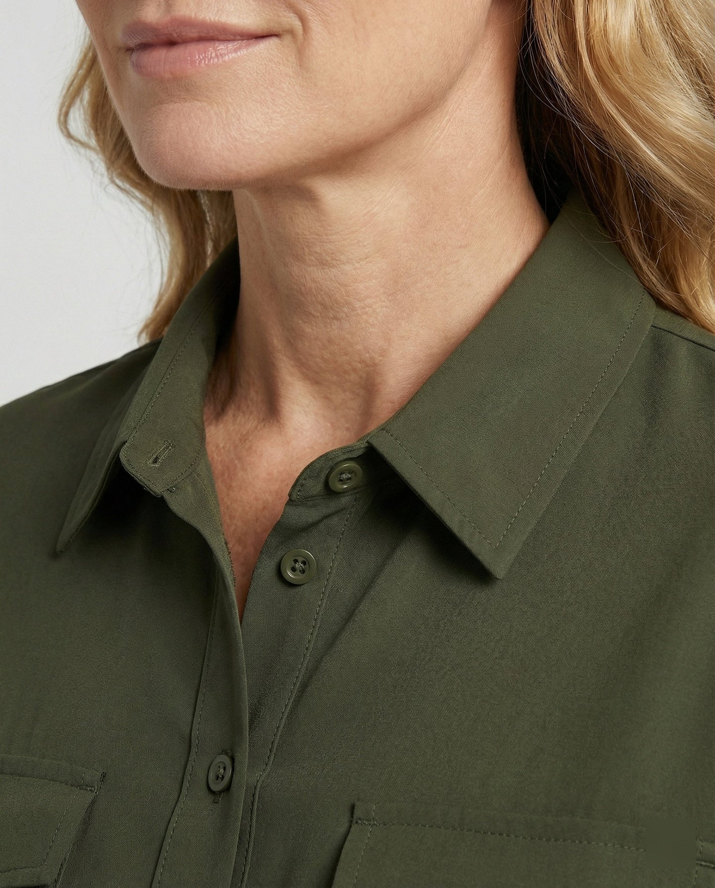 Damen Bluse Langarm Baumwolle Mit Brusttaschen