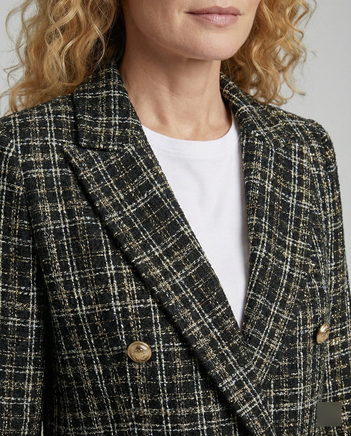 Damen Blazer Tweed Doppelknöpfe Modern