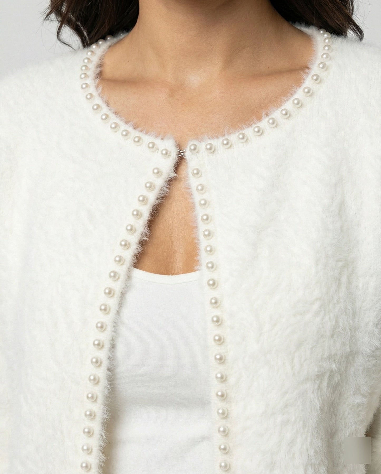 Damen Strickjacke Flauschig Perlen Verzierung