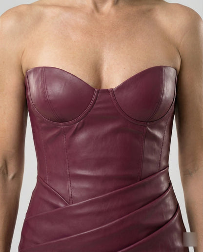 Damen Lederkleid Langärmlig Herz-Ausschnitt
