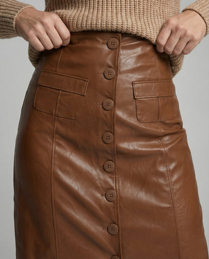 Damen Lederrock Lang Knöpfe Elegent