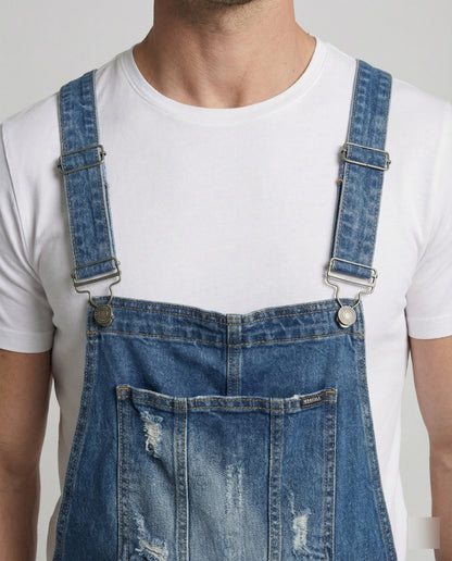 Herren Latzhose Used-Look Abnehmbare Träger Jeans